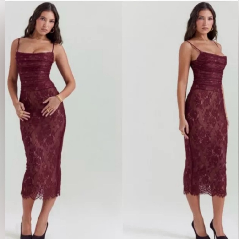 House of CB Burgundy Lace Midi Dress - Picture 3 of 8